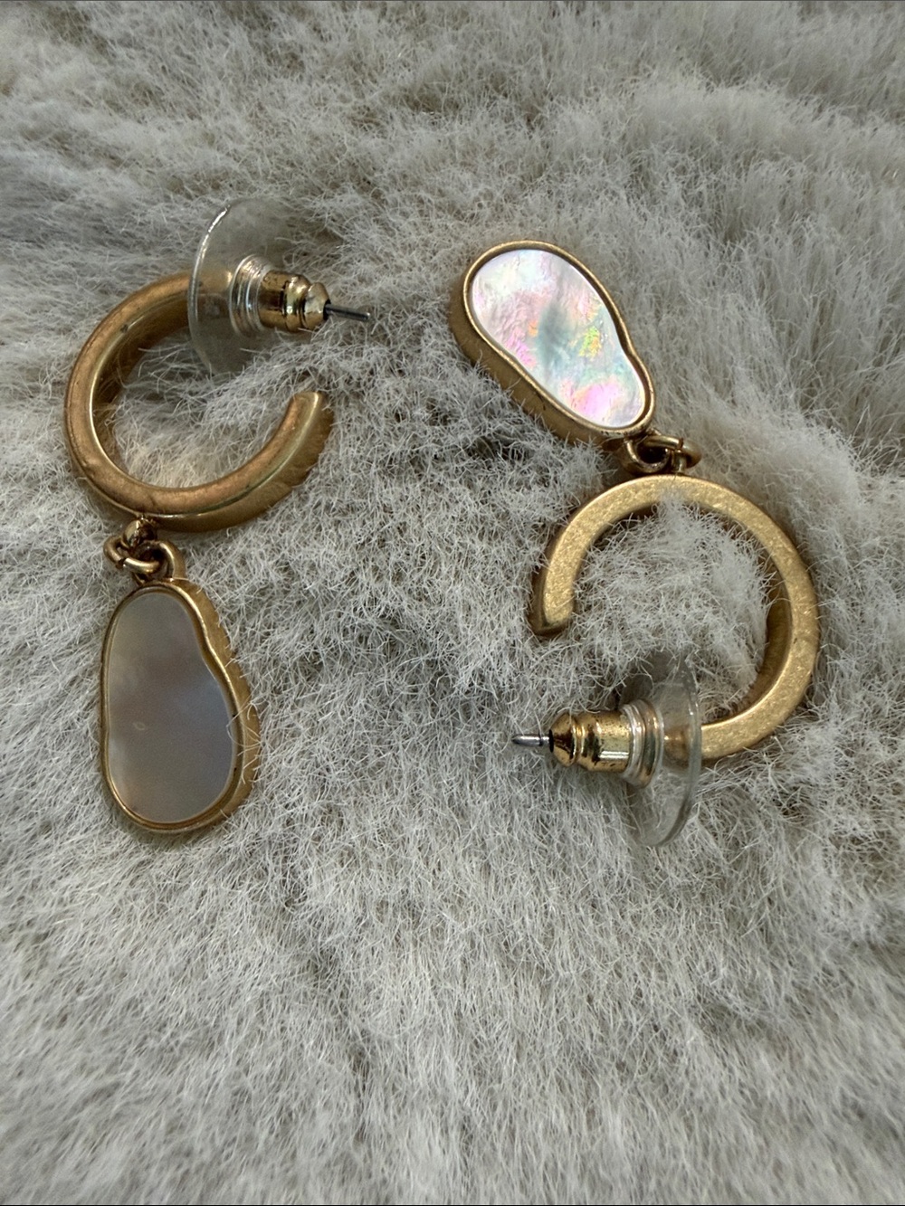 CAbi Gold Hoop Earrings with Iridescent Shell Drops
